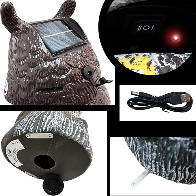GIFTEXPRESS Owl Scarecrow Decoy - 17" Tall Solar Powered Rotating Head, Sound & LED Lights Pest Deterrent - Motion Sensing Bird & Rodent Repellent Statue - Outdoor Fake Scare Crow for Yard & Gardens
