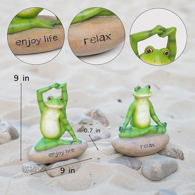 Garden Yoga Frog Decor Statues - 2 Pcs Figurines Statue Animal Decorative Sculptures Resin Garden Décor Meditation for Home 4.5 * 4 * 6 Inch
