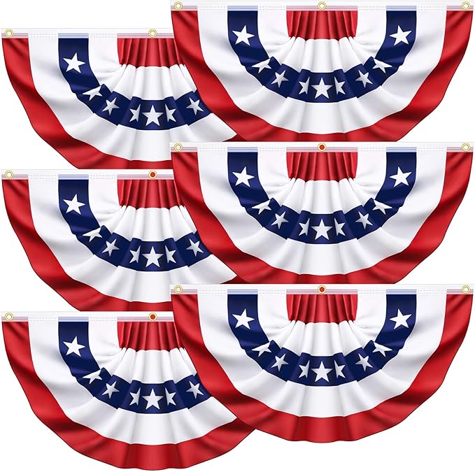 6 Pack USA Pleated Bunting Fan Flags, 1.5 x 3 Ft Patriotic Half Fan Banner American Flag Decoration Bunting for Outside Red White and Blue Decor Independence Day Memorial Day 4th of july Decorations