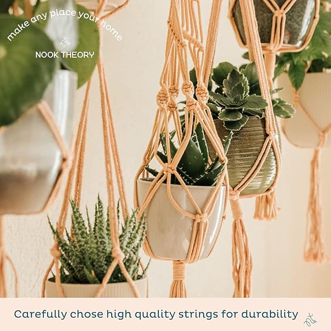 6-Pack Macrame Plant Hanger - 12 Ceiling Hooks, Plant Hanger Indoor, Hanging Plant Holder, Hanging Planters for Indoor Plants, Boho Plant Hanger, Plant Hangers Indoor Macrame (Caramel)