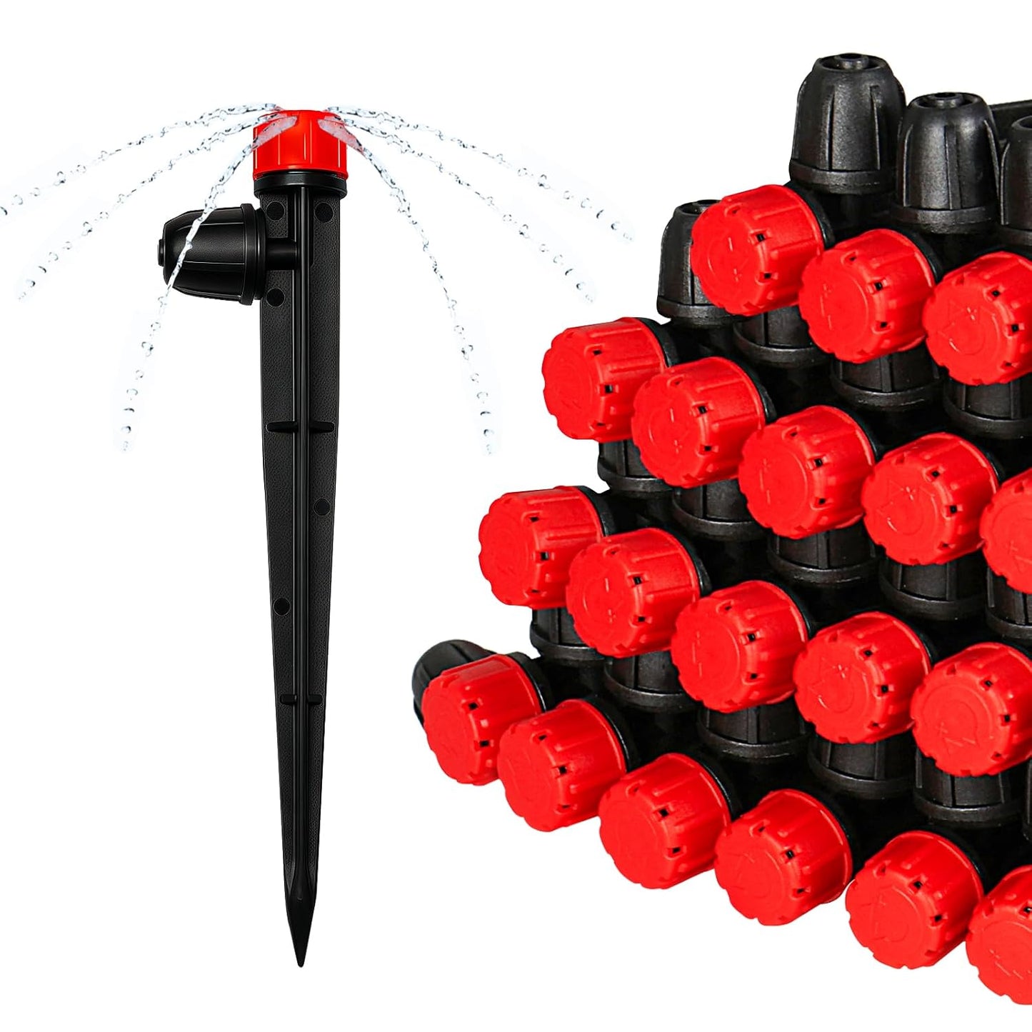 20 Pieces Drip Irrigation Emitters, Adjustable 360 Degree Drip Stream Emitters on 5" with Stake for 1/4" Drip Irrigation Tubing Irrigation 8 Hole Stream Drippers for Garden Watering System