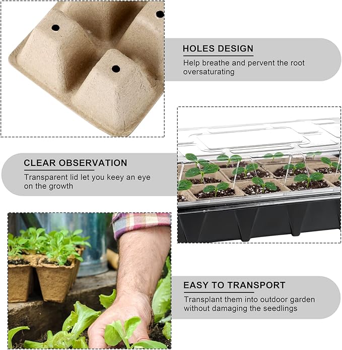 Aodaer 193 Pack Seed Starter Kit Including Seed Starter Tray Peat Pots for Seedlings with Plant Labels, Tool, Plastic Growing Trays Germination Tray Paper Seedling Cups for Indoor Outdoor Garden