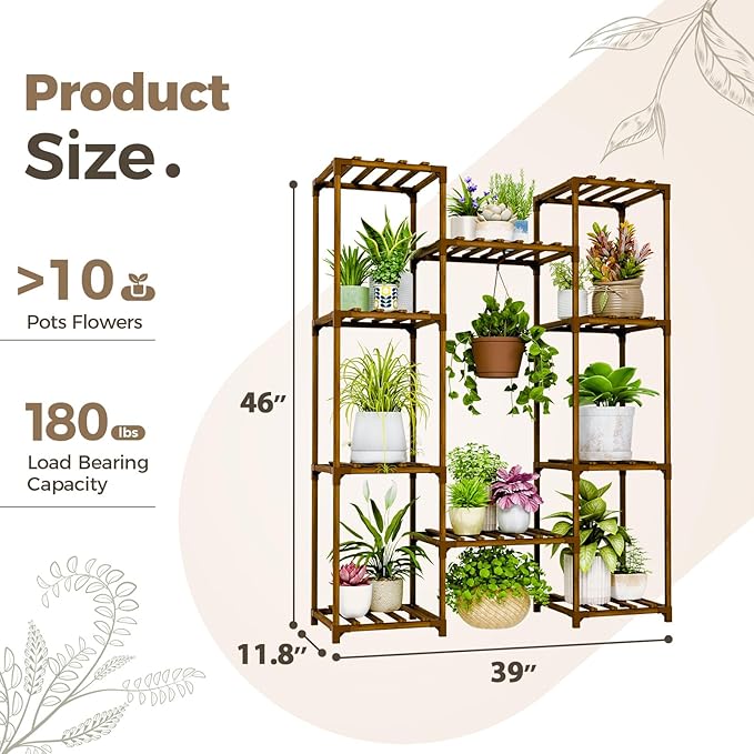 Bamworld Plant Stand Indoor Outdoor Hanging Shelf for Multiple Plants Tall Large Holder for Living Room Patio Balcony Garden (A-Cabinet-Wider)