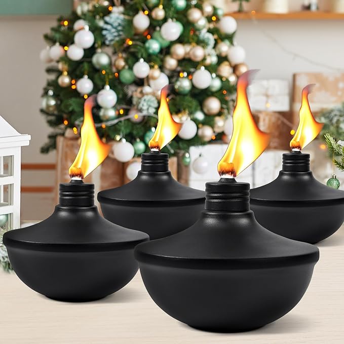 8-Pack Upgraded Tabletop Torches, 24 oz Citronella Torch Lights, Refillable Torch with Wicks, Covers, and Funnel Included - Ideal for Garden, Patio, Deck, Yard, Party, Landscape