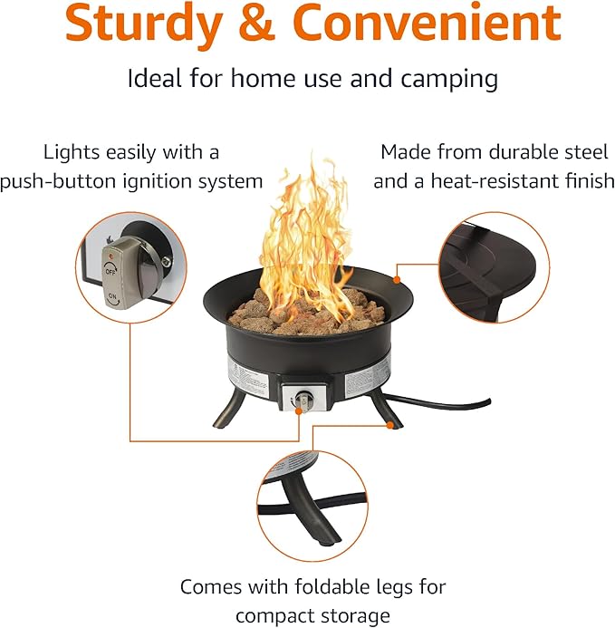 Amazon Basics Portable Propane Fire Pit, 19 inch Round Gas for Patio, 55,000 BTU Carry Strap