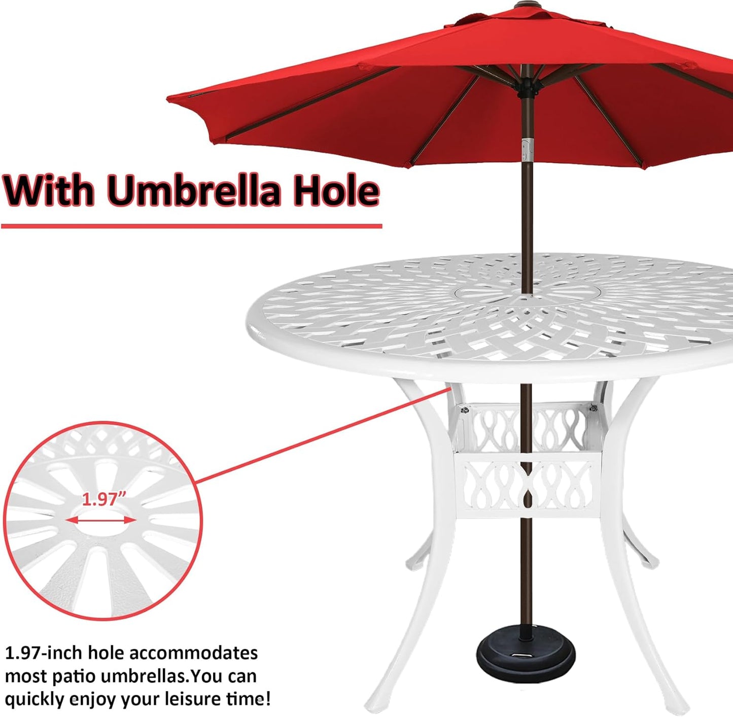 5 Piece Cast Aluminum Outdoor Dining Set, Outdoor Table and Chairs Set of 4, Patio Dining Set with 4 Chairs and 42" Round Table, Patio Conversation Set with 1.97" Umbrella Hole