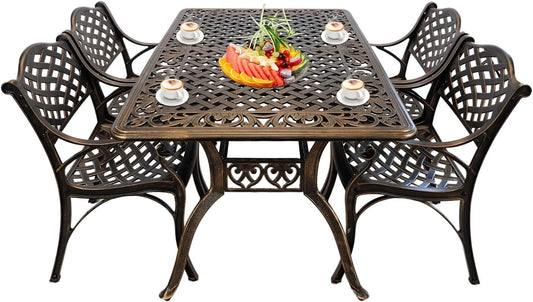 5 Piece Patio Dining Set, 58.66" All-Weather Metal Outdoor Table and Chairs Set of 4, Cast Aluminum Patio Furniture Set for Patio, Garden, Backyard, Balcony