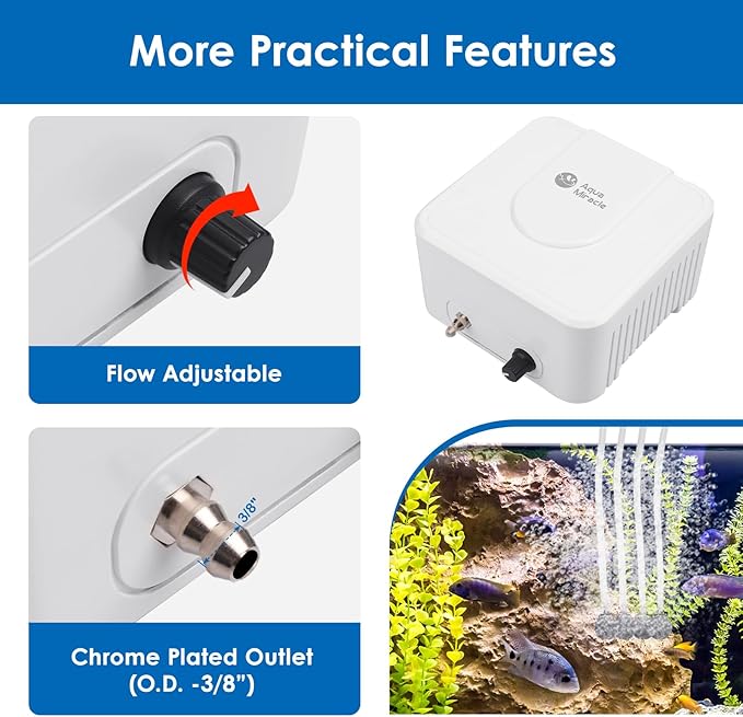 AquaMiracle Pond Aeration Kit Pond Air Pump Koi Pond Aerator for Pond up to 3000 Gallons Pond Deicer All-in-One Pond Aeration System with 4-Outlet Airline Tubing Air Stones Check Valves