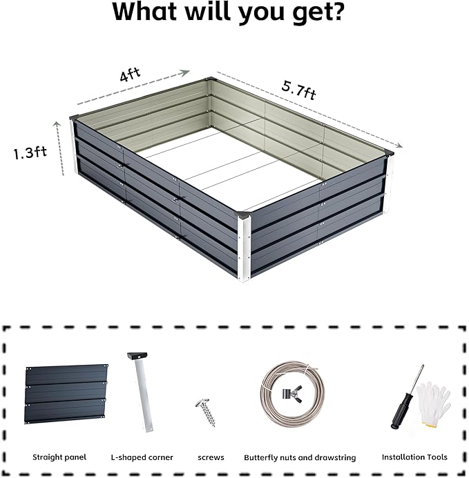 Galvanized Raised Garden Bed 6x4x1.3ft, Durable Elevated Flower Bed, Rust-Proof Metal Garden Bed for Vegetables, Fruits, Flowers & Herbs