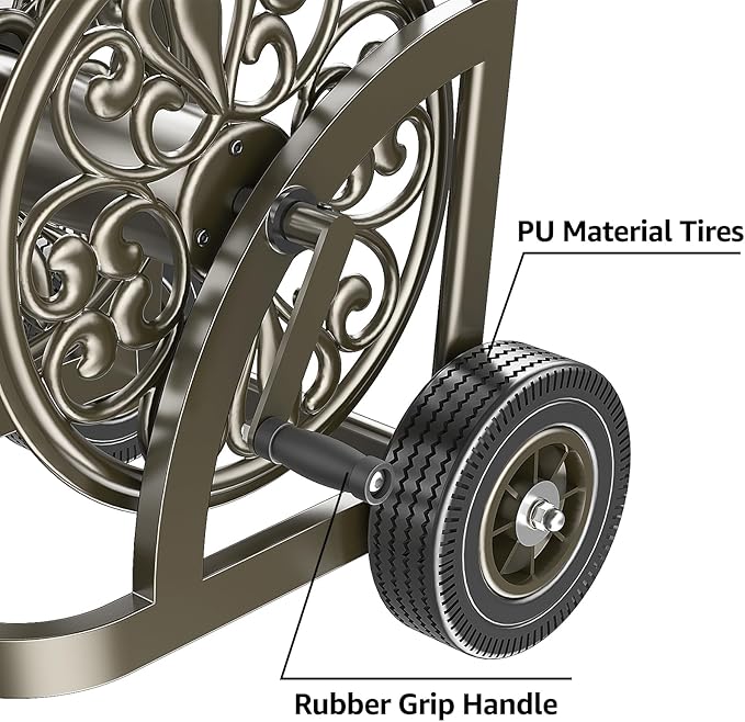 GOFORWILD Garden Hose Reel Cart with Wheel, Hold up to 200 Ft of 5/8" Hose, Heavy Duty Steel Frame Water Hose Reel Cart with Storage Basket, Mobile Hose Reel for Outside Garden Lawn Yard