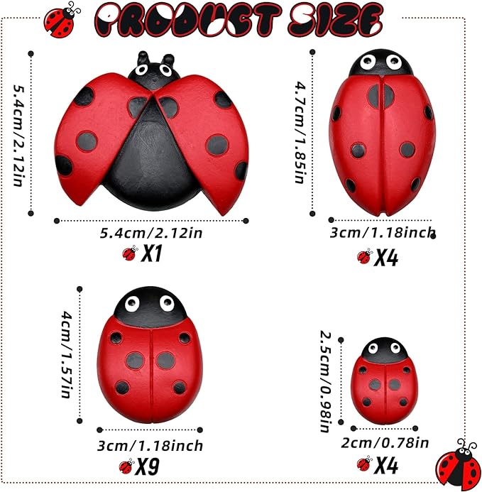 Gerrii 18 Pcs Small Resin Ladybugs Garden Decor Stones Holiday Ladybug Garden Yard Decorations Outdoor 4 Size Ladybug Mom Gifts Lady Bugs Yard Decorations