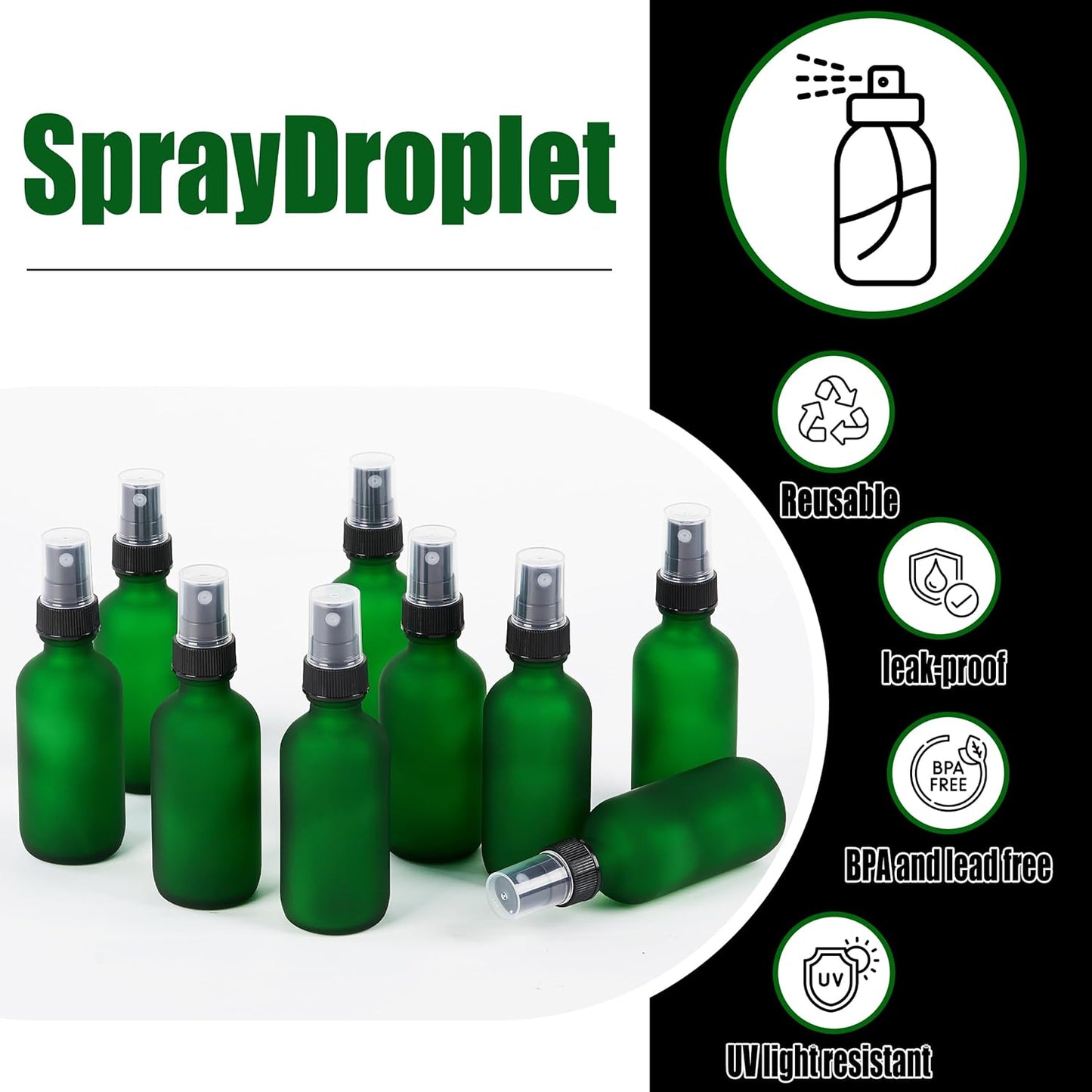 2 oz Glass Spray Bottles, Reusable Fine Mist Sprayer Small Spray Bottle, Preety Frosted Texture, Leak-Proof Design, Perfect for Travel, Skin Care, Perfumes (Green-Frosted, 2oz-48pcs)