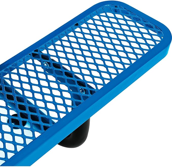 Global Industrial 6’L Rectangular Picnic Table, Expanded Metal, Blue Thermoplastic Coating, Attached Benches, 1-1/2” Umbrella Pole Hole, Outdoor-Rated, 1000 lb Capacity, 72” x 30” Tabletop