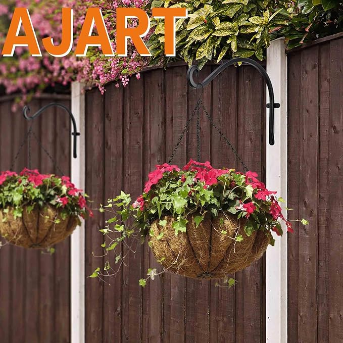 AJART Hanging Plant Hanger Outdoor: 12-Inch Bird Feeder Wall Hooks - Rust-Resistant Plant Bracket Hook for Hanging Flower Baskets