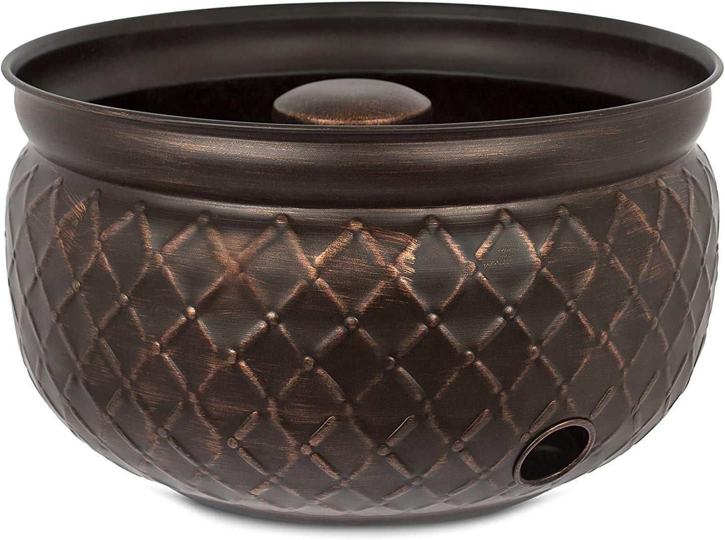 BIRDROCK HOME Water Hose Holder - Decorative Metal Pot, Indoor or Outdoor, Garden Storage Organizer, Patio Portable Bucket - Embossed Steel w/ Copper Accents, Holds up to 100ft Hoses, Medium No Lid