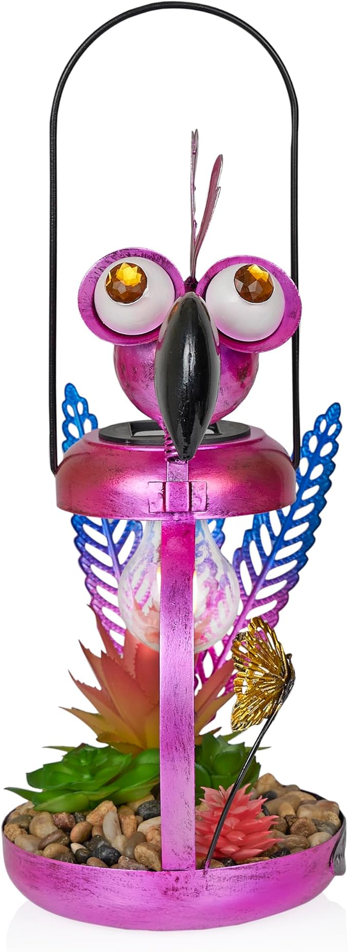 Alpine Corporation LYT288SLR-HH Solar-Powered Metal Flamingo w/Garden Enclosed LED Light, Solar Patio Décor, 16''H, Pink
