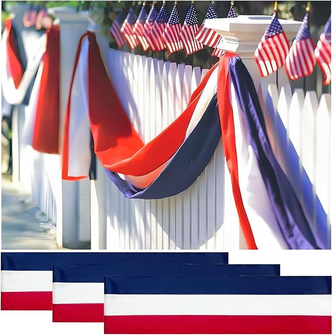 2x20 Ft Red White and Blue Banner Decorations 3 Pack,4th of July Banners for Outside,Bunting Flags for Independence Day,Labor Day,Veterans Day,Memorial Days