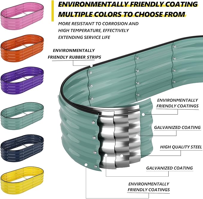 Galvanized Metal Planter Raised Garden Bed Kit for Gardening Outdoor，8x2x1ft Planter Grow Garden Box Raised Flower Bed，Long Vegetable Clearance Herb Raised Garden Beds for Gardening