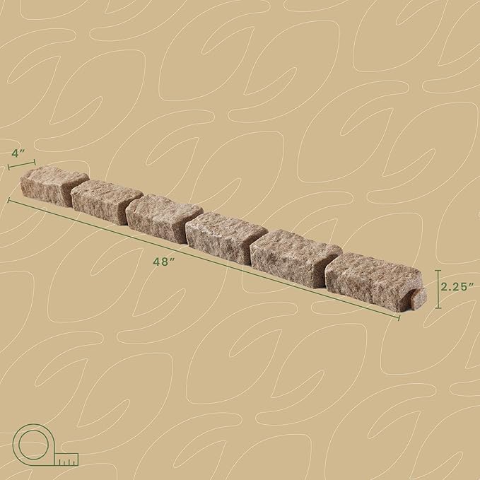 Beuta Landscape Edging | Garden Edging Border | Faux Stone Bricks for Lawn edging, Flower beds, Pathways & Yard Edging– 10 Packs | Each Section Has 6 Bricks 48"L x 4"W x 2.25"H | 30 Spikes |Sandstone