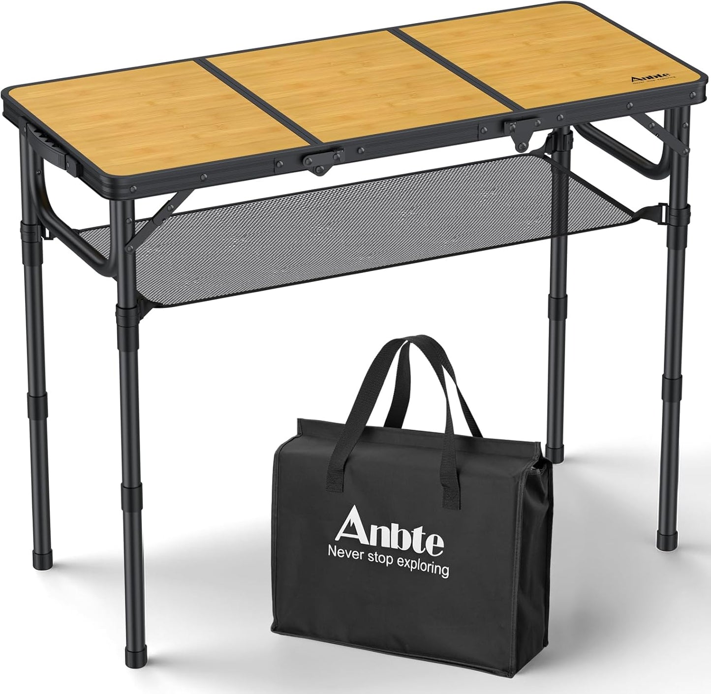 3ft Camping Table Foldable with Storage Net and Bag, 3 Adjustable Heights High 27.5" Aluminum Camping Table, Portable, for Outdoor Indoor Backyard BBQ Cooking Party Picnic Beach, Yellow