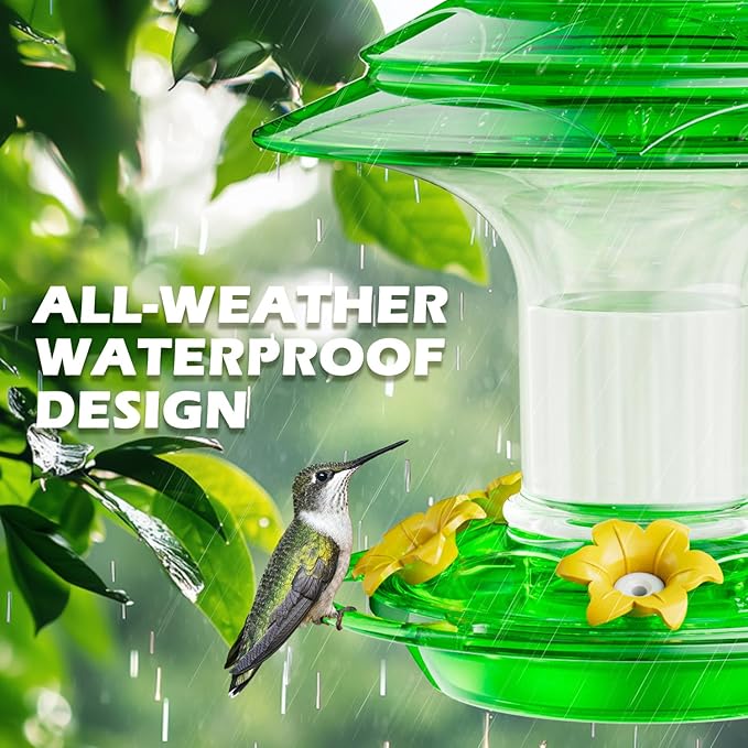 Birdream Hummingbird Feeder for Outdoors Hanging, 20oz Hummingbird Feeders with 5 Bee Guard Feeding Ports & Built-in Ant Moat Brush Leak-Proof for Outside Gifts for Women - Green