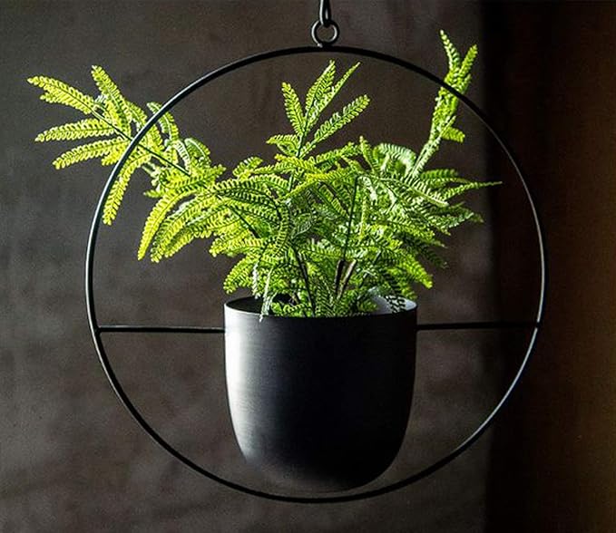 Boho Black Metal Plant Hanger,Metal Wall and Ceiling Hanging Planter, Modern Planter, Mid Century Flower Pot Plant Holder, Minimalist Planter for Indoor Outdoor Home Decor