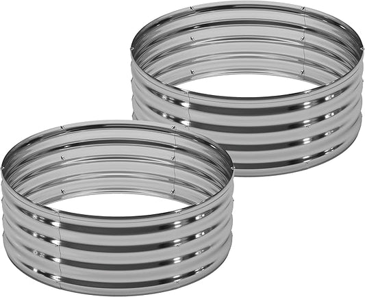 2PCS 2x2x1FT Galvanized Raised Garden Bed Kit,Vegetable Boxes-Round Metal Flower Box,Large Planter Raised Beds Outdoor Garden for Planting,Fruit,Herb-Sliver