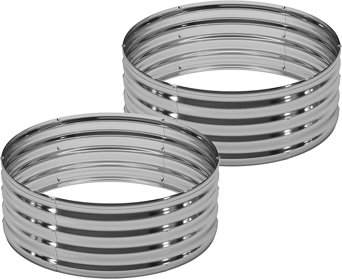 2PCS 3x3x1FT Galvanized Raised Garden Bed Kit,Vegetable Boxes-Round Metal Flower Box,Large Planter Raised Beds Outdoor Garden for Planting,Fruit,Herb-Sliver