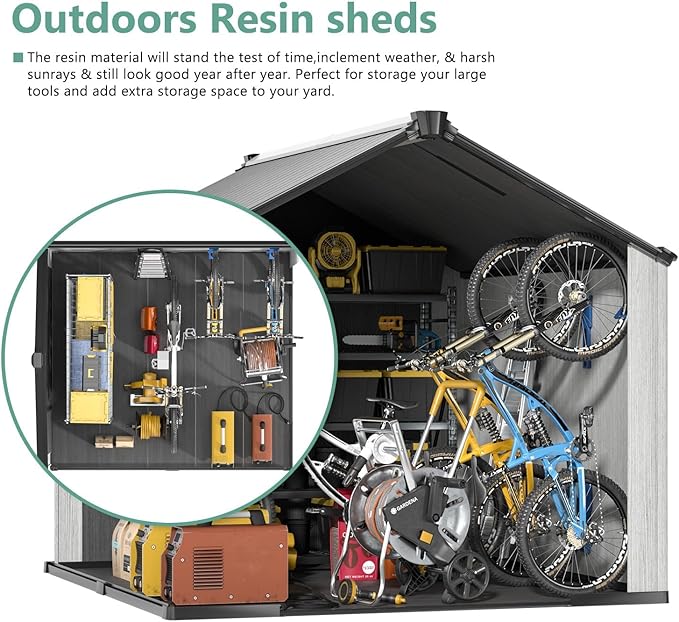 Aoxun 10X8FT Outdoor Shed with Floor, Resin Storage Shed with Lockable Door, Garden Utility Tool Shed Storage House for Backyard, Patio, Lawn