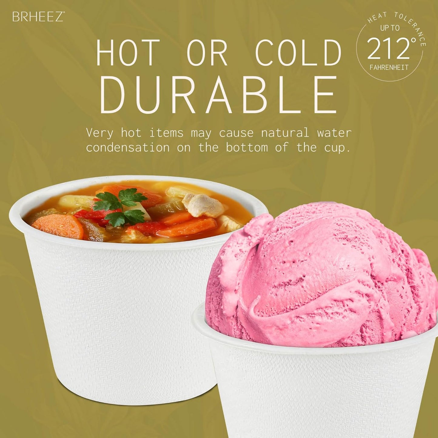 brheez 4 oz - Pack of 100 Disposable Bagasse Fiber Souffle Cups , 100% Natural Biodegradable & Compostable , Perfect for Condiments Small Portion & Samples Eco Friendly Paper Alternative - White