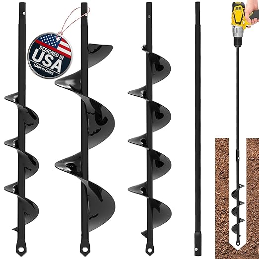 Auger Drill Bit for Planting 3 Pack with Extension - Spiral Hole Planter for Bulbs, Fence Posts, and Umbrella Holes - 3/8'' Hex Drive Drill- Gardening Hole Digger Yard Tools - Garden Drill Attachments