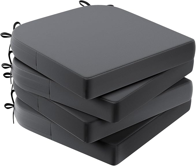 AAAAAcessories Outdoor Seat Cushions for Chairs, Waterproof, Fade-Resistant Patio Furniture Replacement Cushions, 17" x 16" x 2", Set of 4, Dark Gray