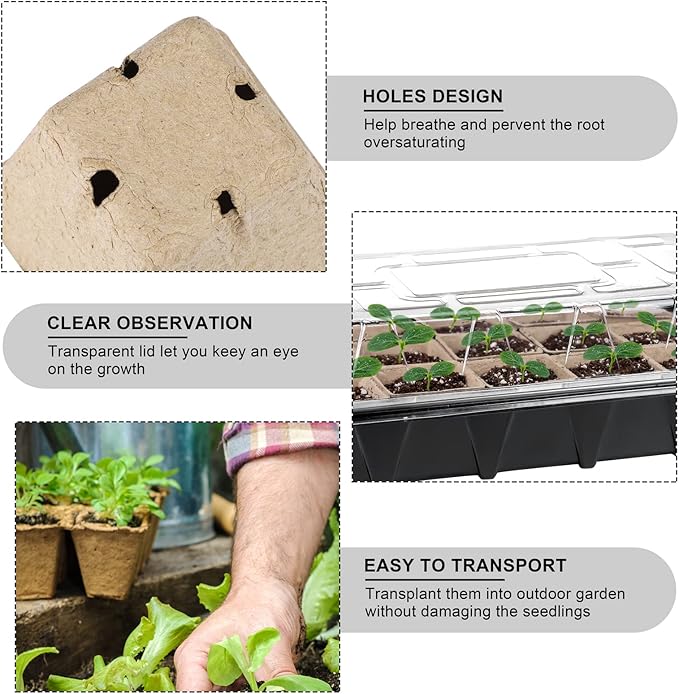 Aodaer 247 Pack Seed Starter Kit Including Peat Pots for Seedlings Seed Starter Tray with Plant Labels, Tool, Plastic Growing Trays Germination Tray Paper Seedling Cups for Indoor Outdoor Garden