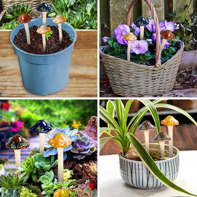 AIGEL Garden Decor Mushrooms, Ceramic Mushroom for Garden Fairy Yard Decoration DIY Ornament for Dollhouse Potting Shed Flowerpot Plants Lawn Garden Outdoor Statue