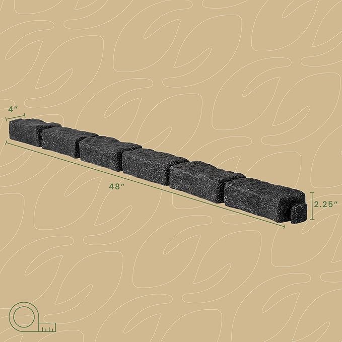 Beuta Landscape Edging | Garden Edging Border | Faux Stone Bricks for Lawn edging, Flower beds, Pathways & Yard Edging– 10 Packs | Each Section Has 6 Bricks 48"L x 4"W x 2.25"H | 30 Spikes |Charcoal