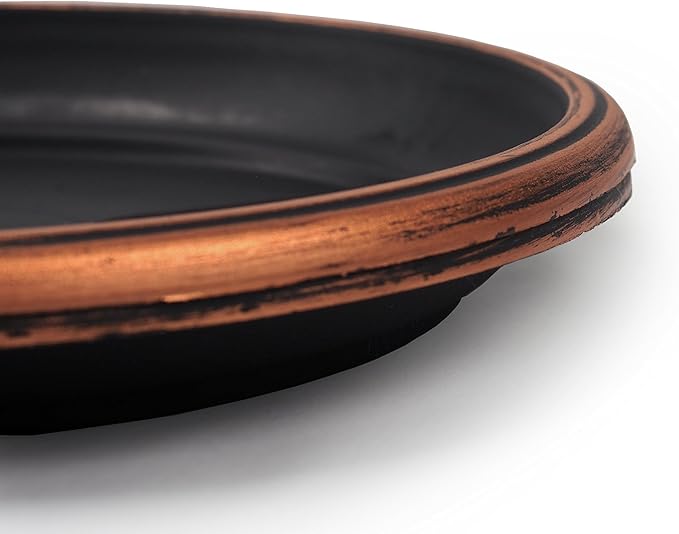 7" Decorative Heavy Duty Tray/Saucer (2 Pack) Rustic Medieval/French Country Look, Pot/Planter Base for Indoor/Outdoor Decor Use. Long Lasting, Reusable Light Weight (7 inches, Copper)