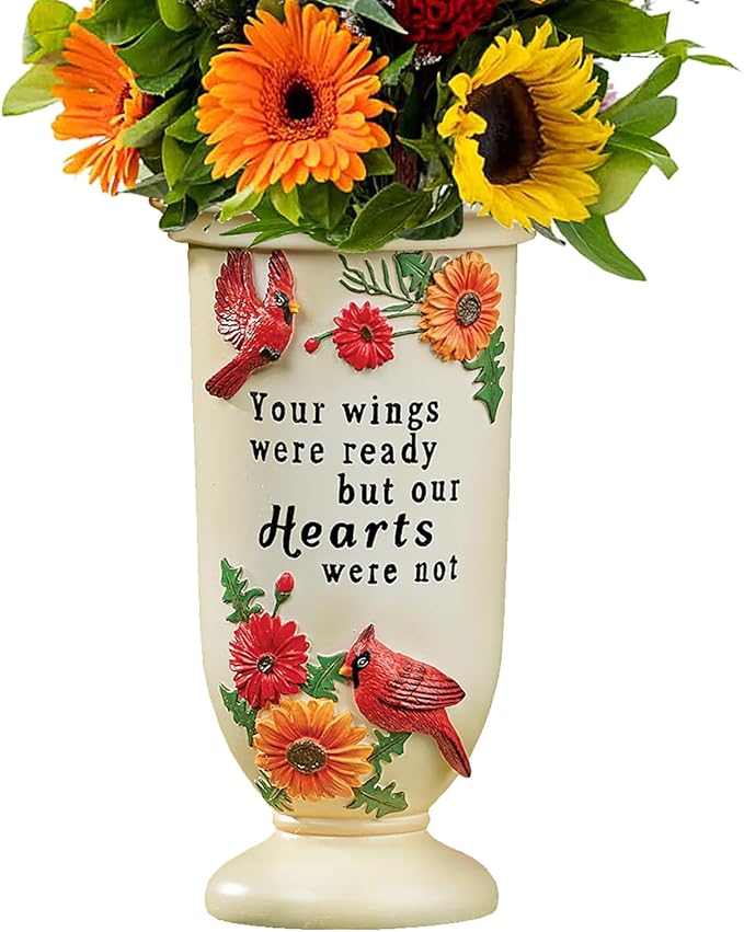 BAYN Grave Decorations for Cemetery, Cardinal Vases with Spikes for Garden Decorations Waterproof Garden Statues Memorial Gifts for Loss of Loved One