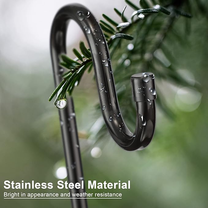 Bird Feeder Pole, 78 Inch & 5/8 Inch Diameter Stainless Steel Heavy Duty Shepherds Hooks for Outdoor to Hang Outdoor Lights with 5 Prongs Base, Rustproof for Garden Decor or Wedding Decors(Black)