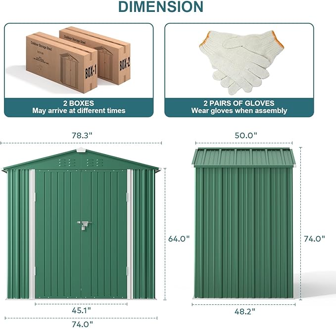 Gizoon Outdoor Storage Shed 6 x 4 FT, Galvanized Metal Garden Shed with Double Lockable Doors, Outdoor Storage Clearance for Backyard Patio Lawn-Green
