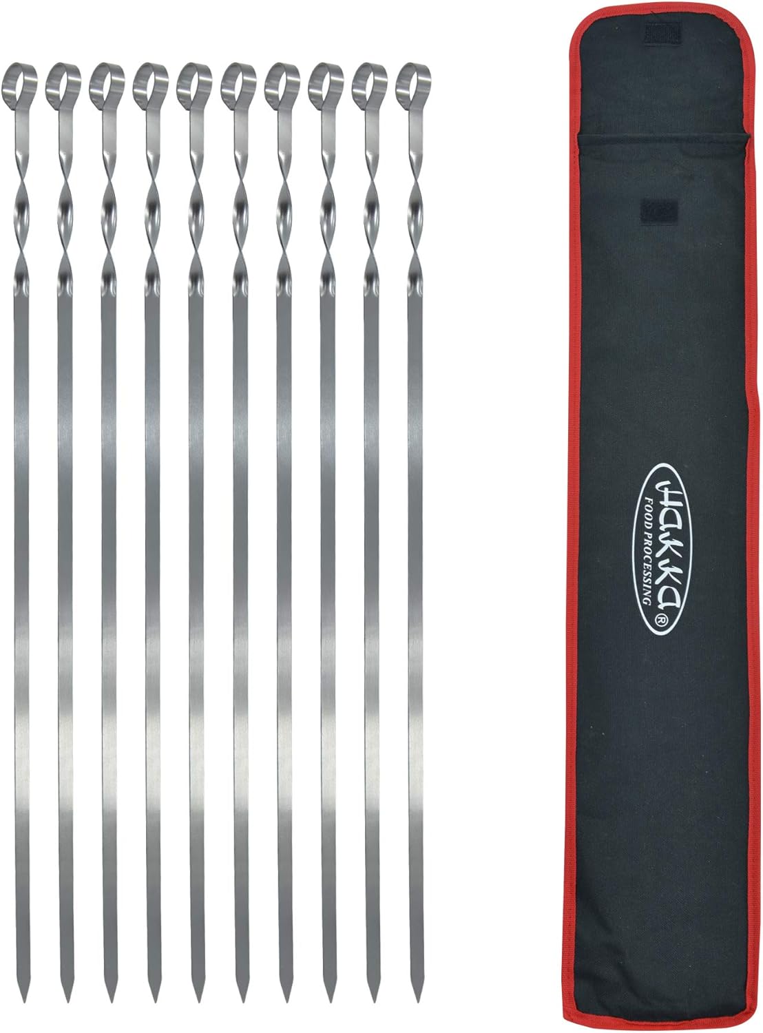Hakka Stainless Steel Barbecue Skewers, 23" Heavy Duty Metal Skewers Large Wide Grilling Reusable Kabob Sticks with NonSlip Ring Handle,Set of 10