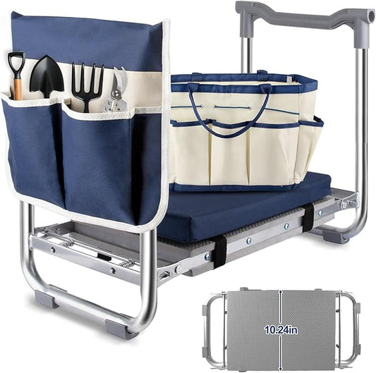 Garden Kneeler and Seat, Wider & Thicker Kneeling Pad Heavy Duty Foldable Garden Stool with Large Gardening Tool Pouch and Bag, Portable Garden Bench- Gardening Gifts for Women, Men, Seniors, Mom& Dad