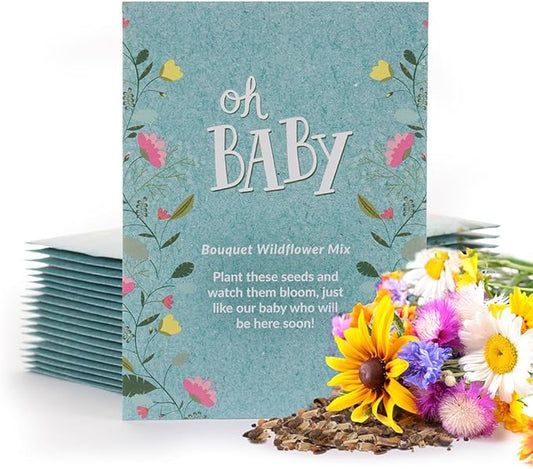 Bentley Oh Baby Wildflower Seed Packets, 25 Non-GMO Pre-Filled Favors for Baby Shower Guests, Wild Flower Party Gifts for Boys or Girls