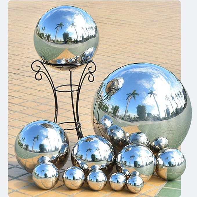 35cm/14inch Diameter Gazing Globe Mirror Ball,Thickness 0.5mm Silver Stainless Steel Polished Reflective Smooth Garden Sphere,Colorful and Shiny Addition to Any Garden or Home
