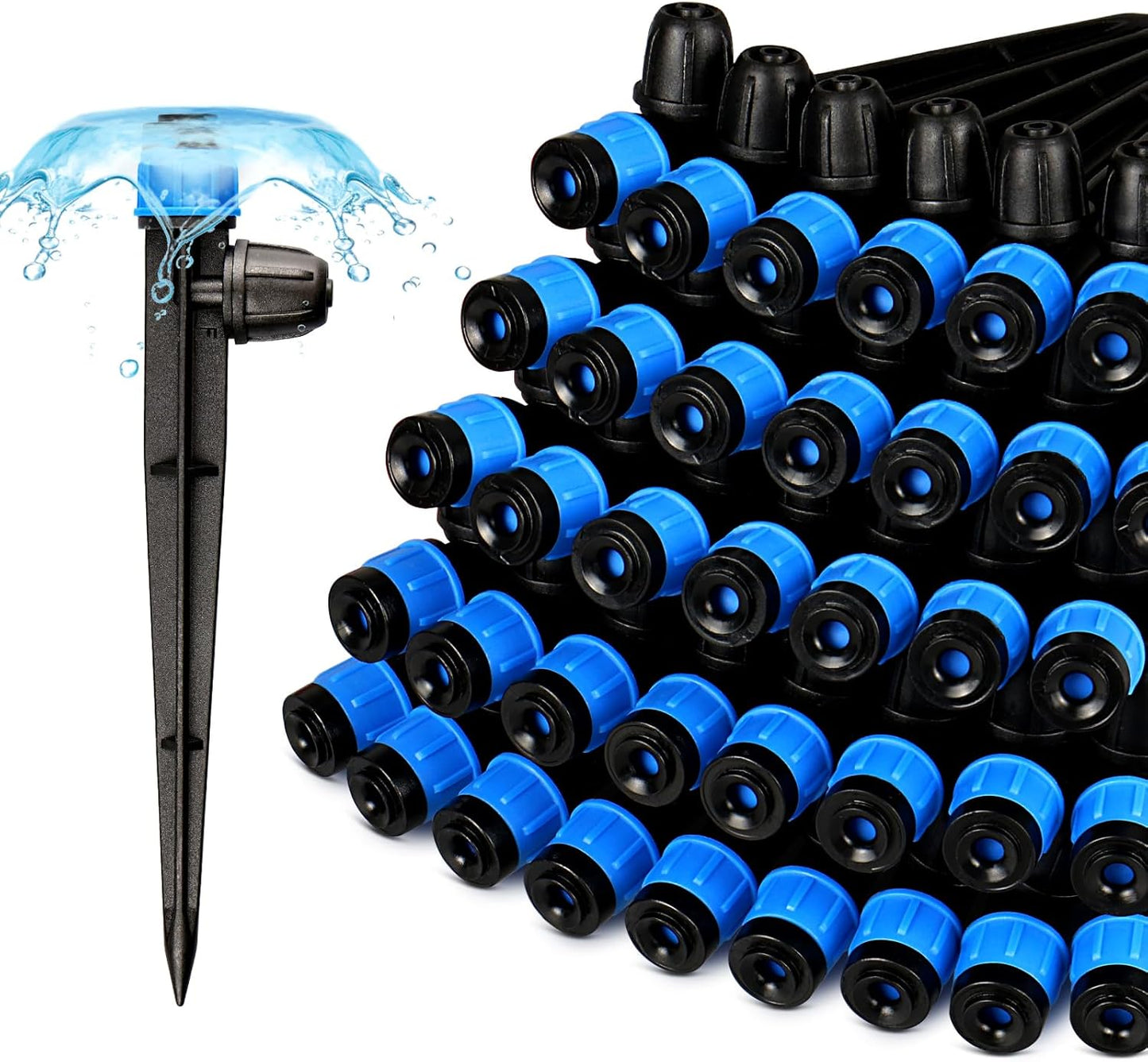 55 Pieces Drip Emitters Fan Shape with Stake for 1/4" Irrigation Tubing: Adjustable 360 Degree Water Flow Irrigation Universal Vortex Sprayer On 5" Stake Drip Pipe Sprinklers Fittings