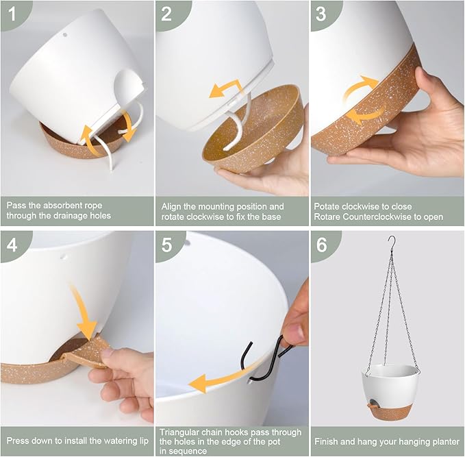 Hanging Planters for Indoor Outdoor Plants, 1 Set Self Watering Hanging Pot with Drainage Holes & Removable Tray (White-12inch, 12'')