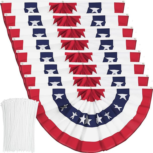 8 Pieces USA Pleated Fan Flag American US Bunting Flag Patriotic Half Fan Banner Flag with Canvas Header and Brass Grommets for 4th of July Memorial Day Indoor Outdoor Decoration (8, 1.5x3 Feet)