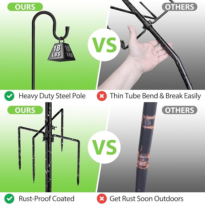 Bird Feeder Pole, 62" Shepherds Hooks for Outdoor, Hummingbird Feeders Stand Heavy Duty with Stable 5-Prong Base, Hanging Plant Shepherd Hook Hanger Stick for Outside Garden Yard Wedding