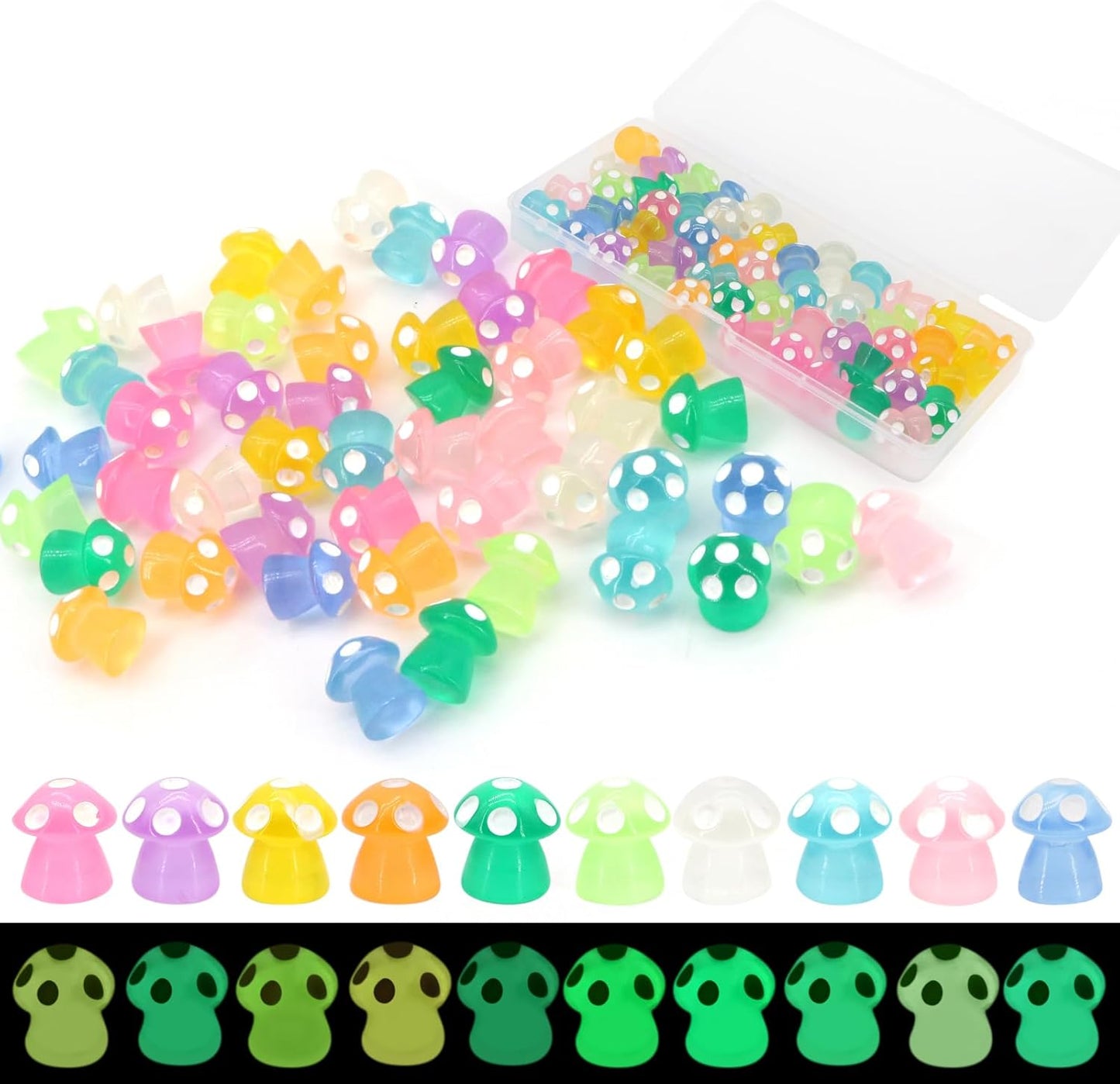 50Pcs Luminous Mini Mushrooms, Small Fairy Garden Mushrooms, Tiny Mushrooms Figurines for DIY Craft Micro Landscaping Decoration