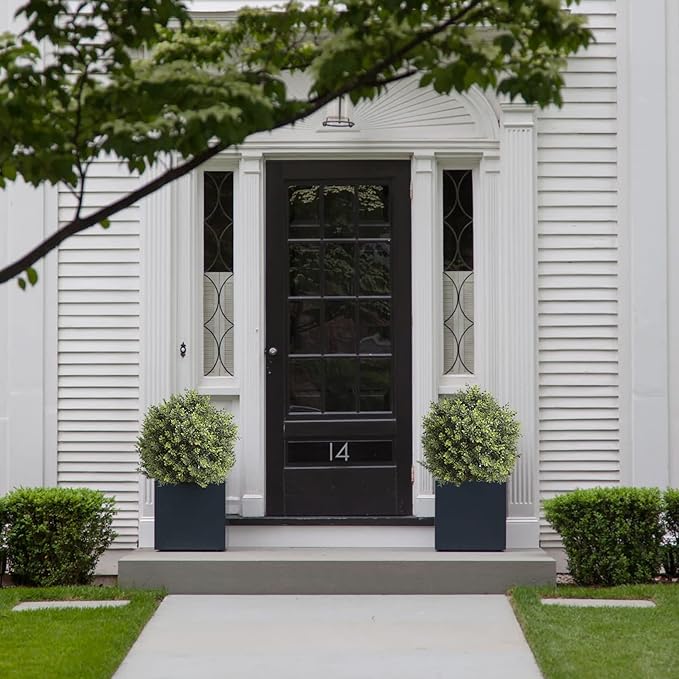 Artificial Topiary Ball Tree, 2 Pack Artificial Plants Outdoor, Ball Shaped Boxwood Topiary, Artificial Shrubs Potted for Indoor and Outdoor (22inch)