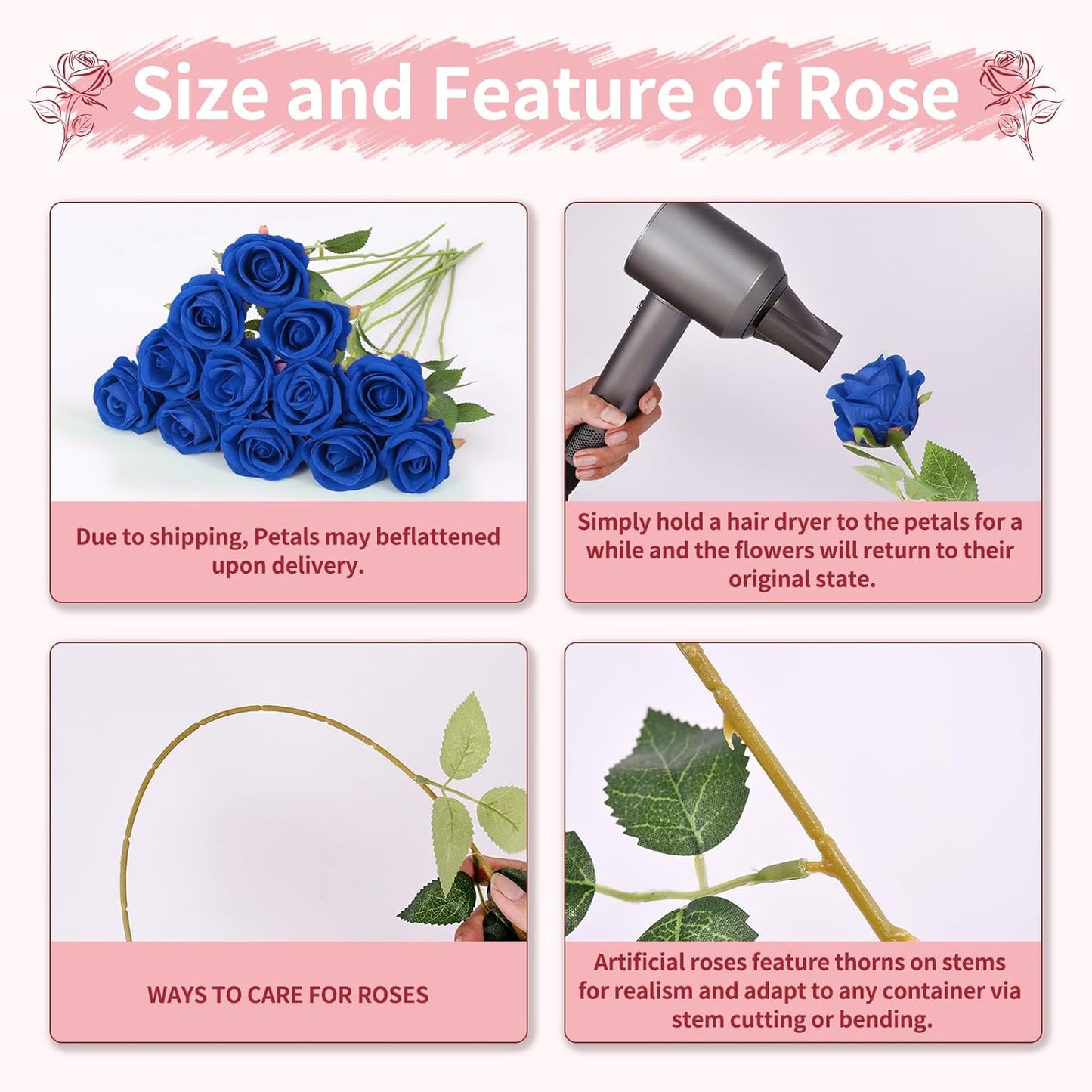 102 PCS Fake Roses Artificial Flowers Bulk, Blue Roses Bridal Bouquet Silk Faux Rose with Stems for Wedding Flowers Decoration, Valentine's Day, Bridal Bouquet, Anniversary,Home Decor(102PCS, Blue)